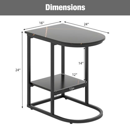 C-shaped Modern Sofa Side Table with Faux Marble Tabletop and Storage Shelf, Black End & Side Tables at Gallery Canada