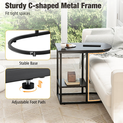 C-shaped Modern Sofa Side Table with Faux Marble Tabletop and Storage Shelf, Black End & Side Tables at Gallery Canada