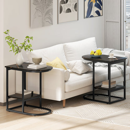 C-shaped Modern Sofa Side Table with Faux Marble Tabletop and Storage Shelf, Black End & Side Tables at Gallery Canada