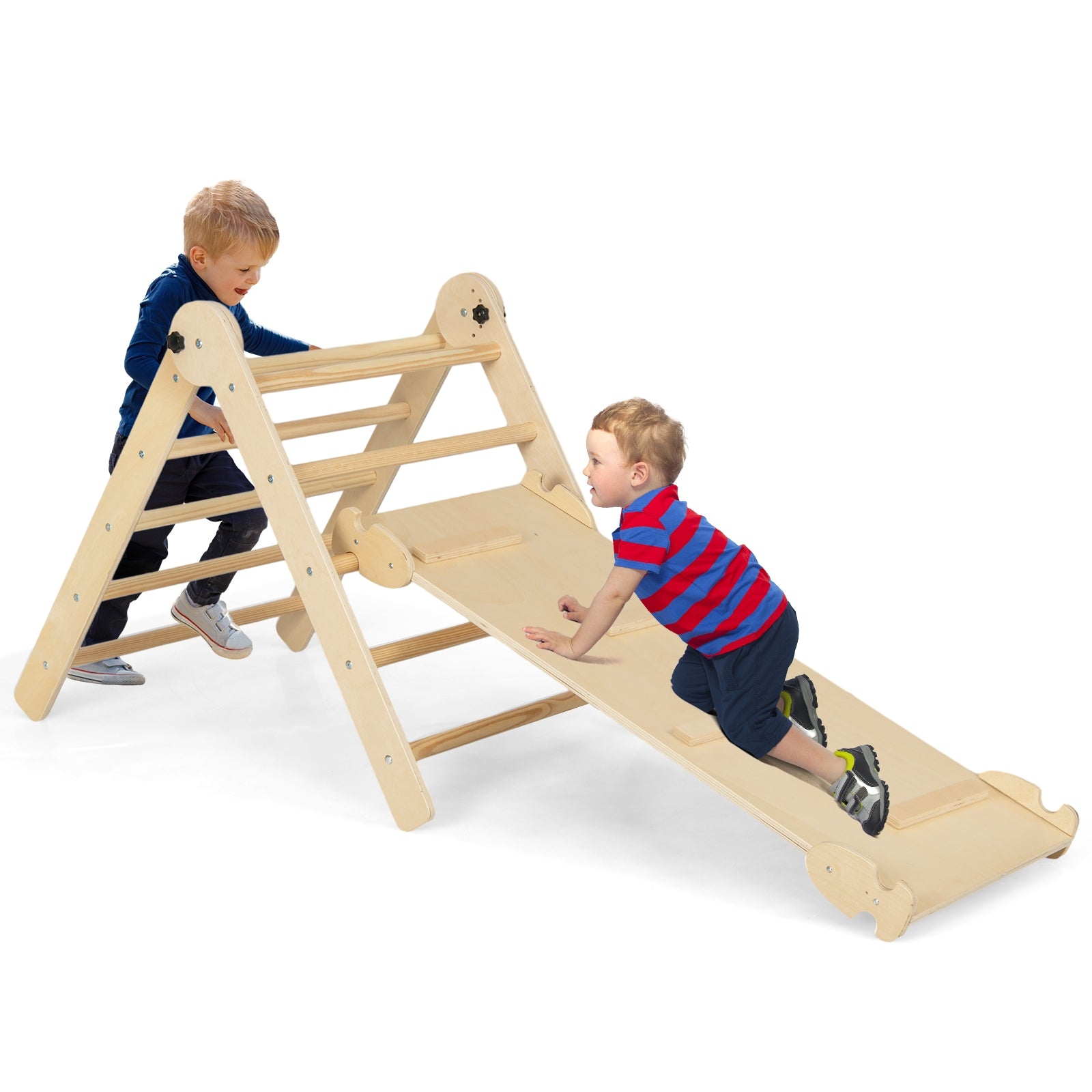 3-in-1 Climbing Set Foldable and Adjustable Kids Triangle Set, Natural Climbers & Slides at Gallery Canada