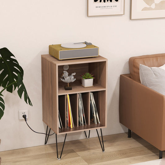 Record Player Stand with Charging Station for Living Room Bedroom, Walnut - Gallery Canada