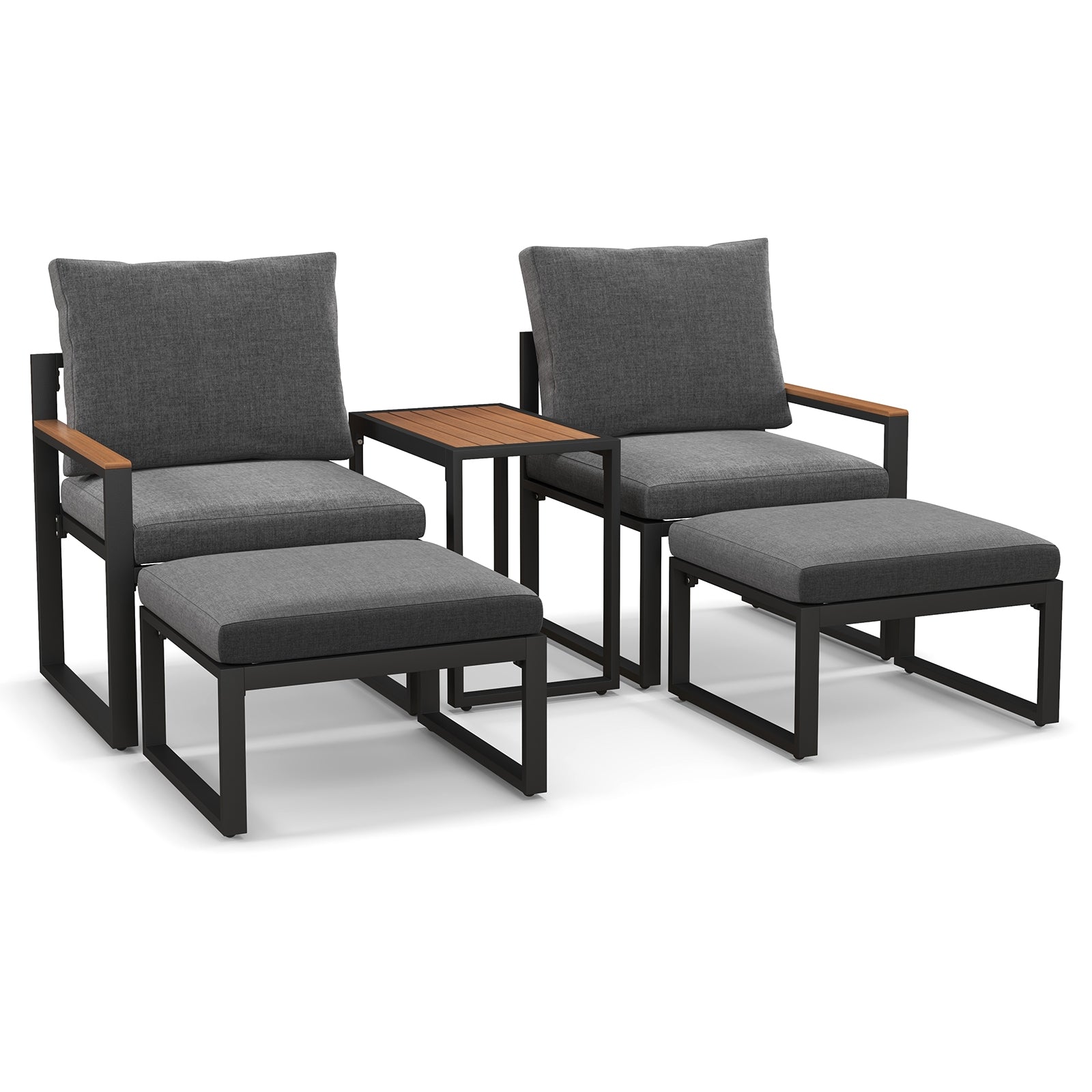 5 Pieces Aluminum Frame Weatherproof Outdoor Conversation Set with Soft Cushions, Gray Patio Conversation Sets at Gallery Canada