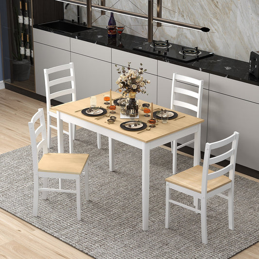 5-Piece Wooden Dining Set with Rectangular Table and 4 Chairs, Natural - Gallery Canada