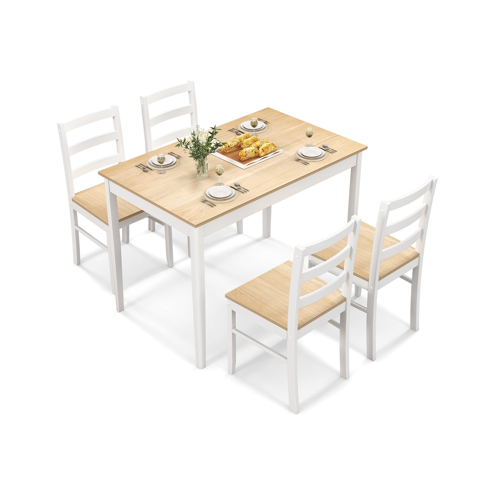 5-Piece Wooden Dining Set with Rectangular Table and 4 Chairs, Natural Dining Room Sets at Gallery Canada