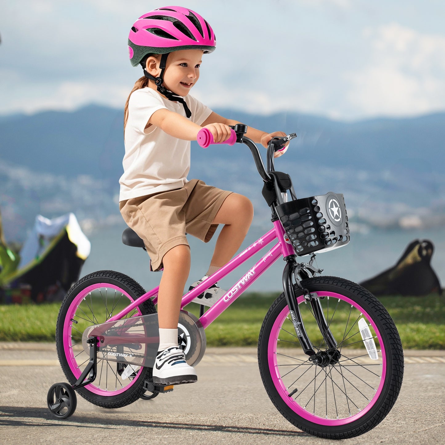 18 Inch Kids Bike, Adjustable, Front Basket, Ages 4-8, Pink Kids Bike at Gallery Canada