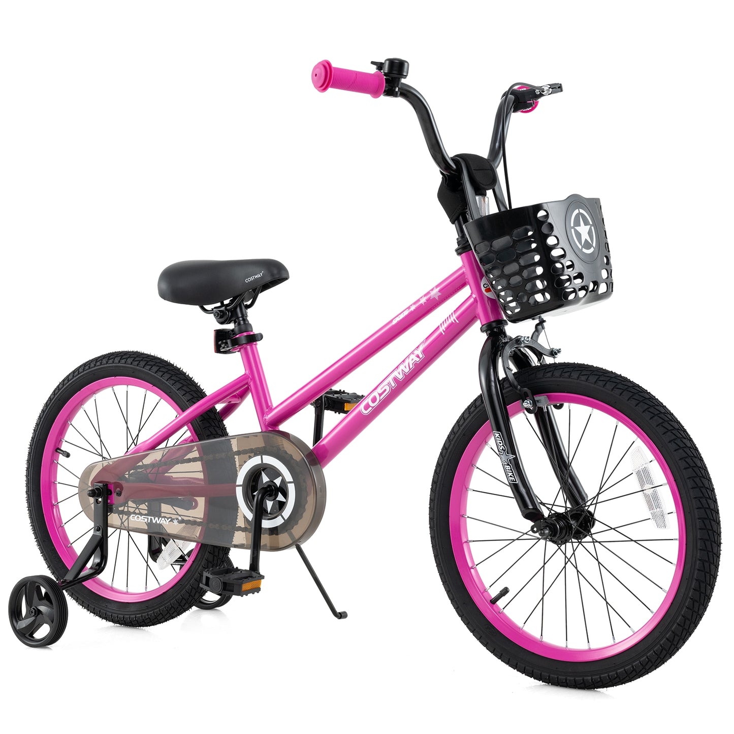 18 Inch Kids Bike, Adjustable, Front Basket, Ages 4-8, Pink