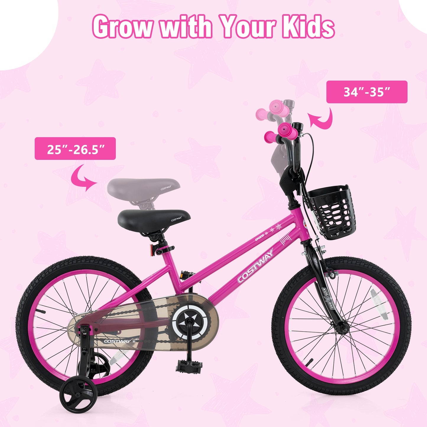 18 Inch Kids Bike Adjustable Bicycle with Front Basket for Children Aged 4-8 Years Old, Pink Kids Bike at Gallery Canada