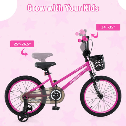18 Inch Kids Bike Adjustable Bicycle with Front Basket for Children Aged 4-8 Years Old, Pink Kids Bike at Gallery Canada
