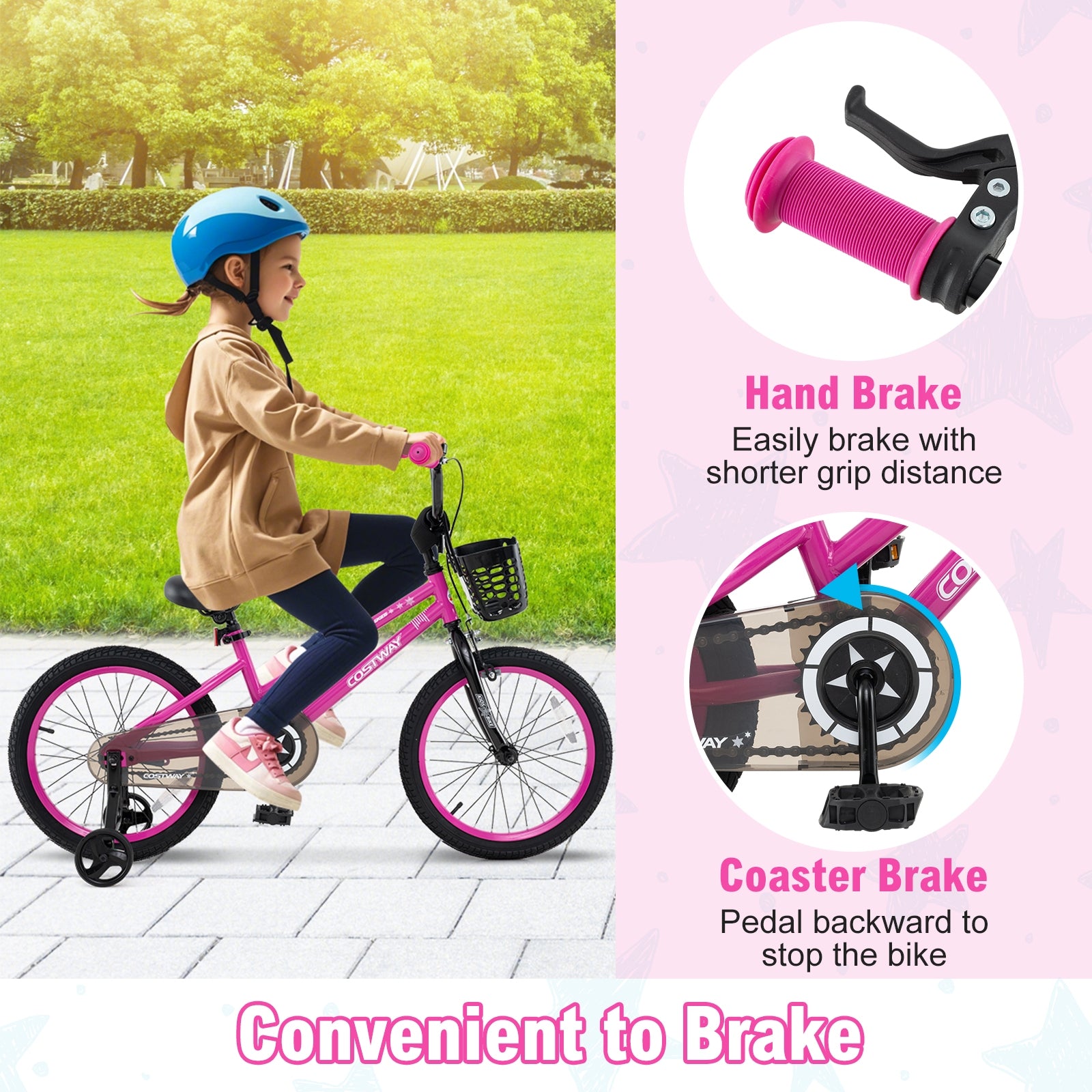 18 Inch Kids Bike Adjustable Bicycle with Front Basket for Children Aged 4-8 Years Old, Pink Kids Bike at Gallery Canada