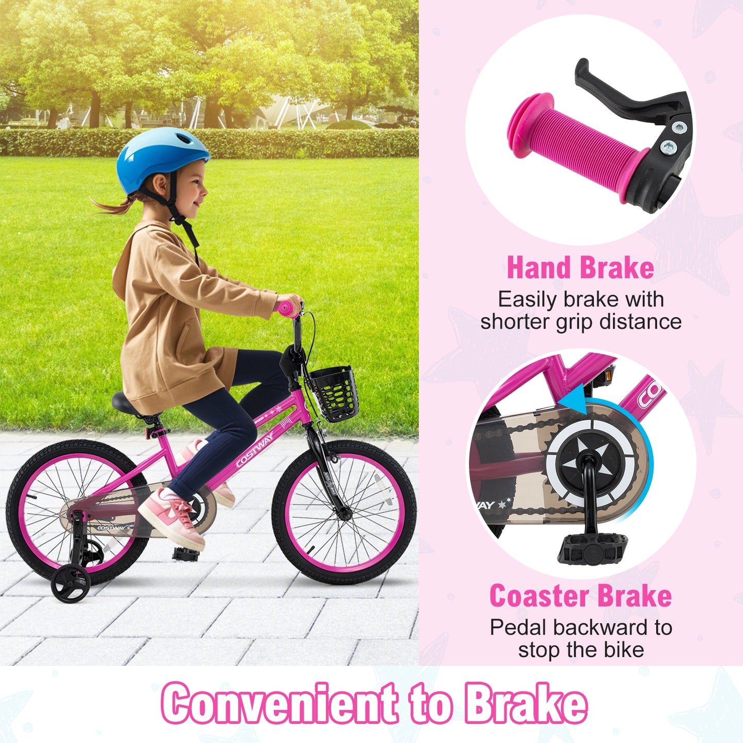 18 Inch Kids Bike Adjustable Bicycle with Front Basket for Children Aged 4-8 Years Old, Pink Kids Bike at Gallery Canada