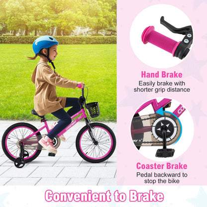 18 Inch Kids Bike Adjustable Bicycle with Front Basket for Children Aged 4-8 Years Old, Pink Kids Bike at Gallery Canada