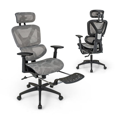 Mesh Office Chair with Tilting Backrest and Retractable Footrest, Gray Mesh Chairs at Gallery Canada