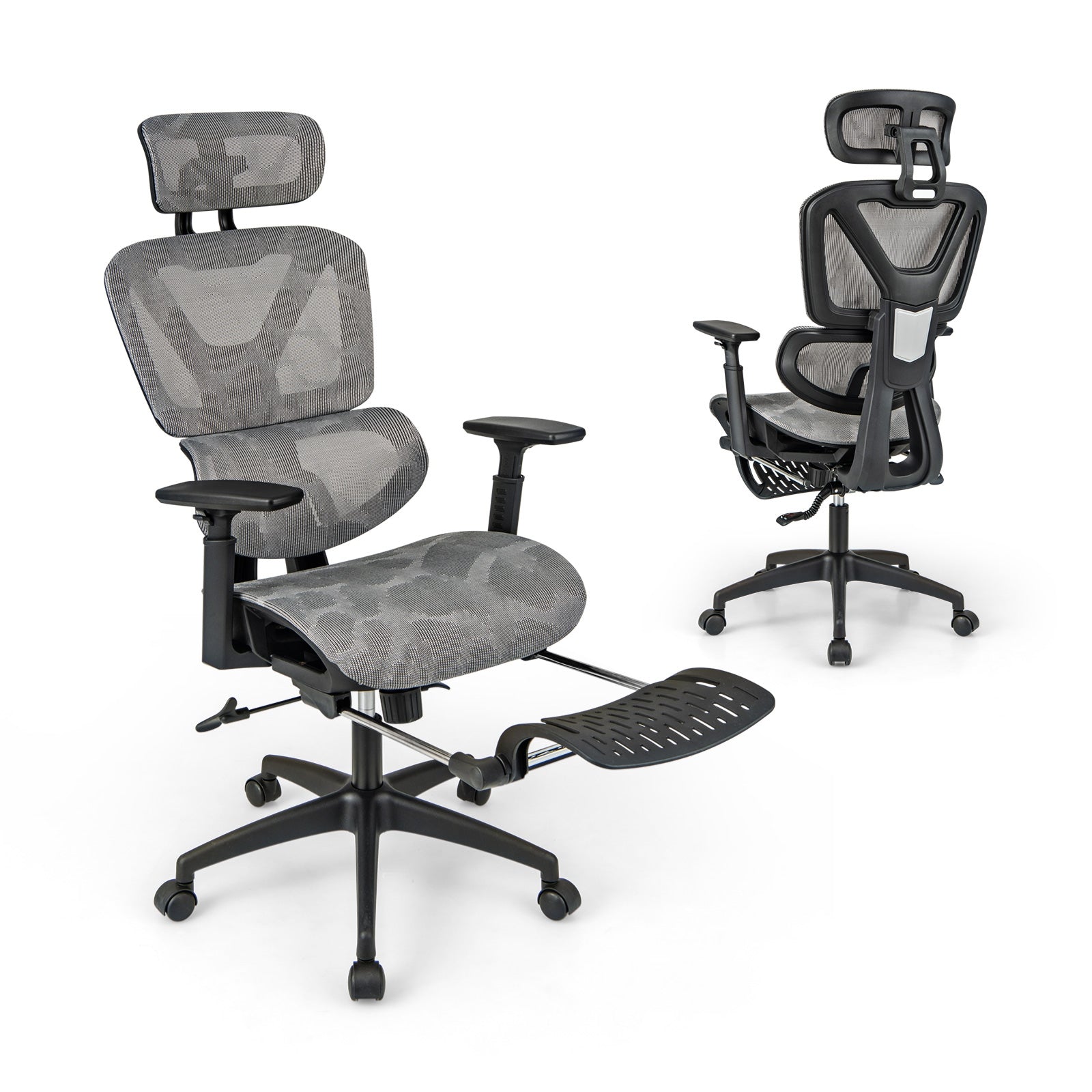Mesh Office Chair with Tilting Backrest and Retractable Footrest, Gray Mesh Chairs Gray at Gallery Canada