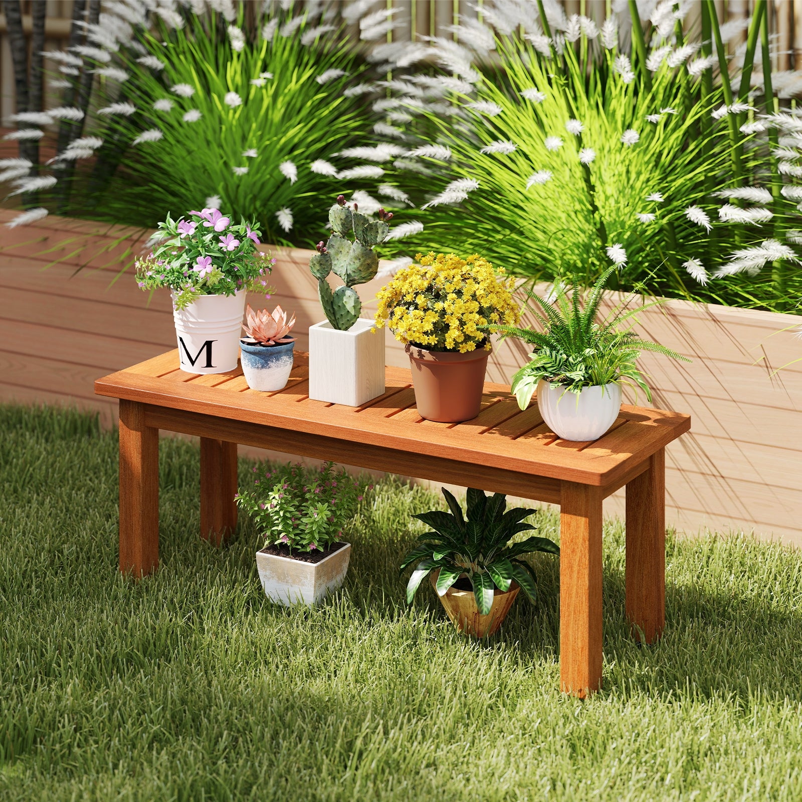 Wooden Plant Stand Outdoor Indoor Solid Wood Flower Pot Holder Display Shelf-S, Brown Plant Stands at Gallery Canada