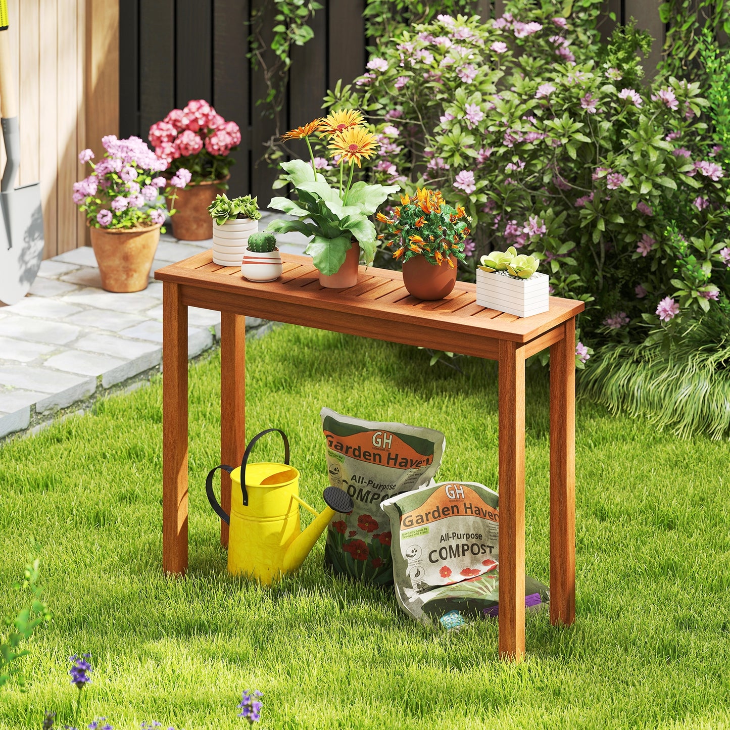 Wooden Plant Stand Outdoor Indoor Solid Wood Flower Pot Holder Display Shelf-M, Brown Plant Stands at Gallery Canada