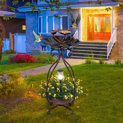 Solar Outdoor Bird Bath Feeder Combo with Flower Planter Pedestal and Solar Lights, Copper Pets at Gallery Canada