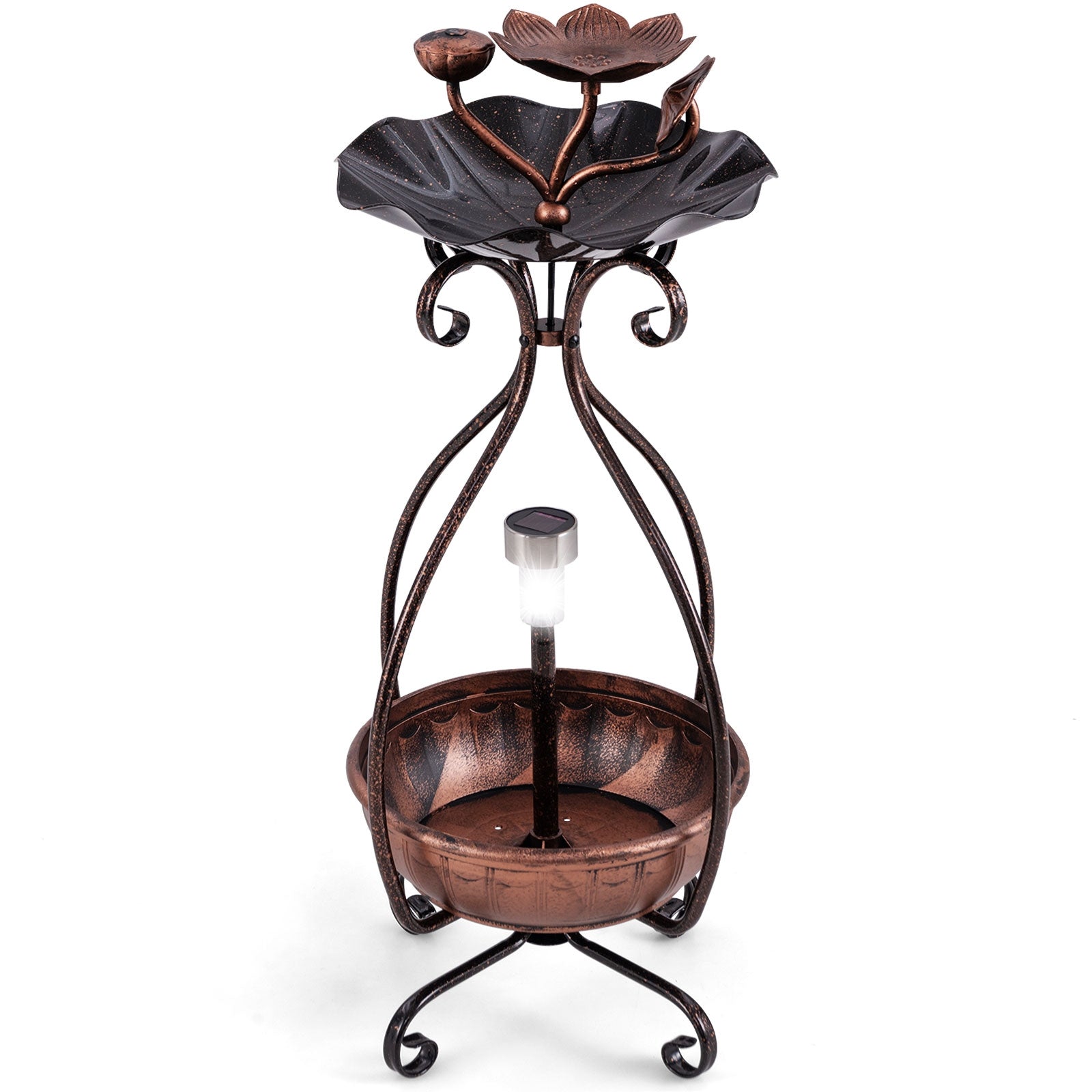 Solar Outdoor Bird Bath Feeder Combo with Flower Planter Pedestal and Solar Lights, Copper Pets at Gallery Canada