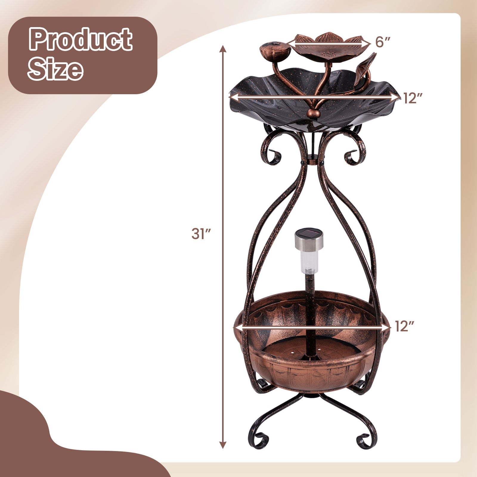 Solar Outdoor Bird Bath Feeder Combo with Flower Planter Pedestal and Solar Lights, Copper Pets at Gallery Canada