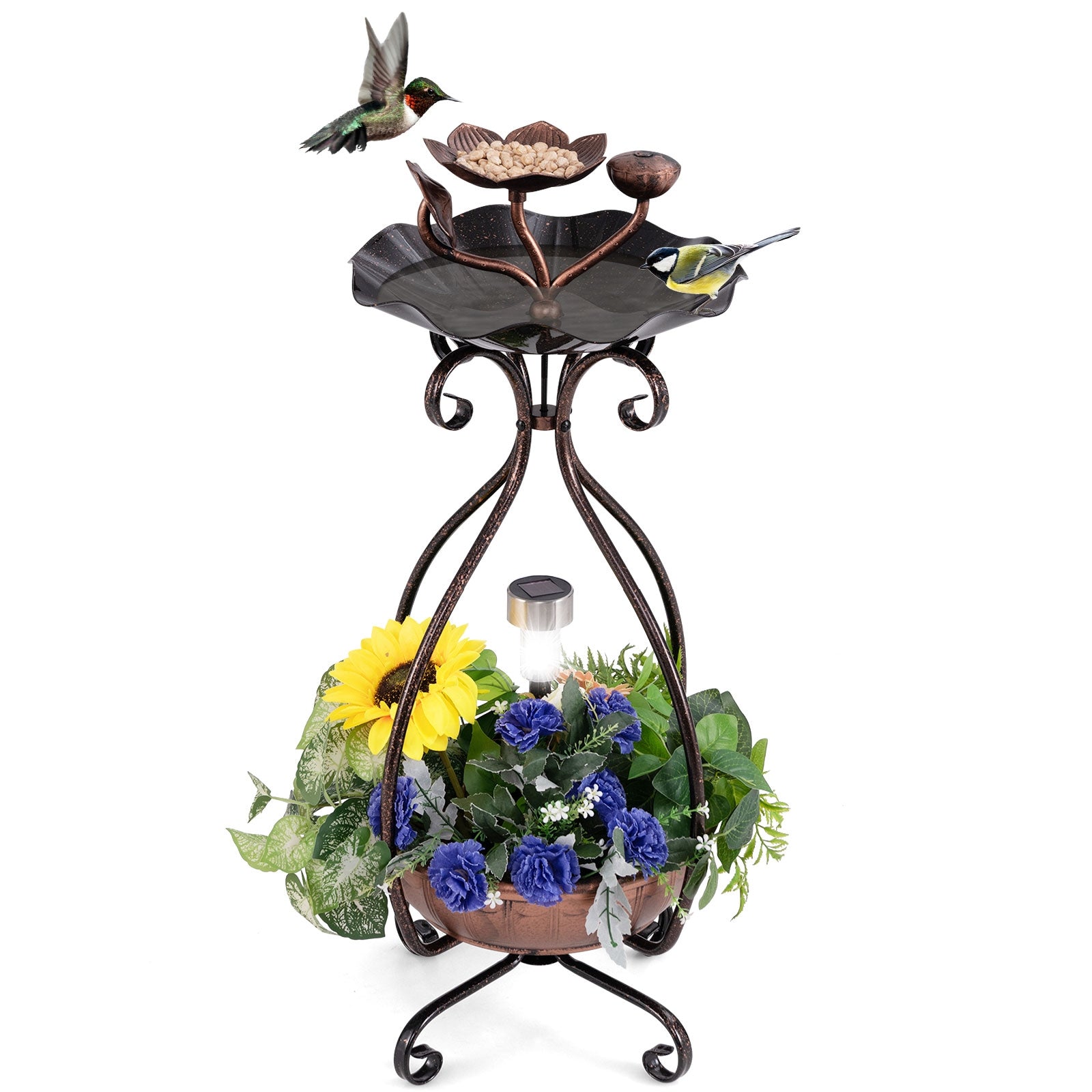Solar Outdoor Bird Bath Feeder Combo with Flower Planter Pedestal and Solar Lights, Copper Pets at Gallery Canada