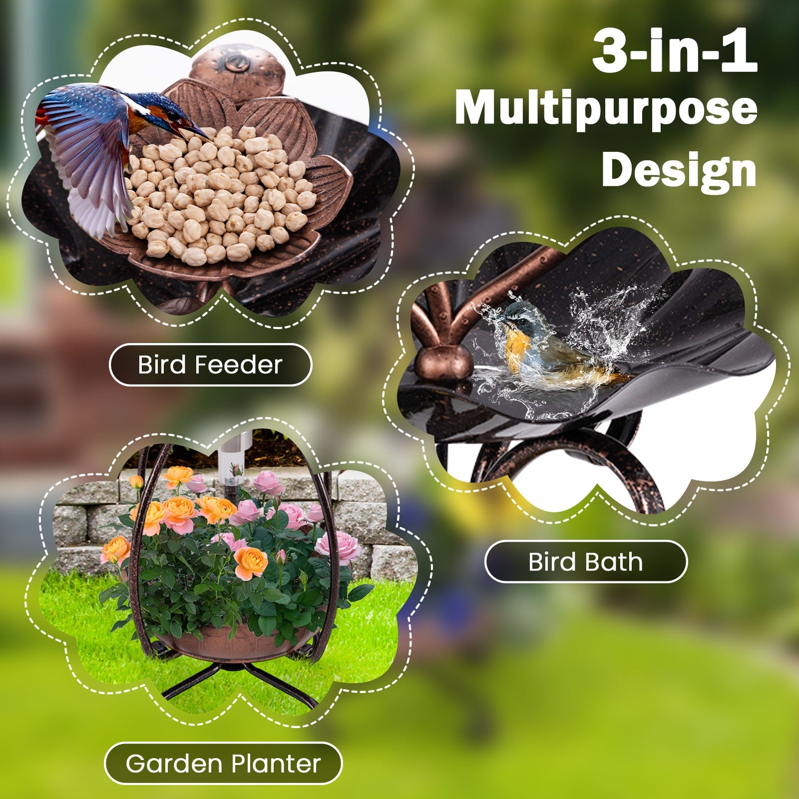 Solar Outdoor Bird Bath Feeder Combo with Flower Planter Pedestal and Solar Lights, Copper Pets at Gallery Canada