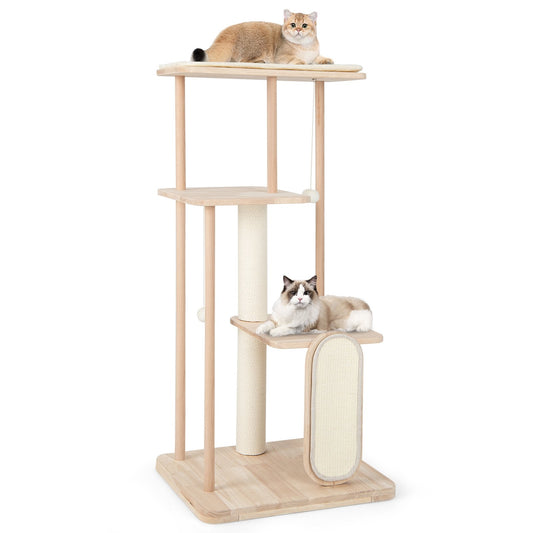 Wooden Multi-level Modern Cat Tower with Scratching Board and Post-50 inches, Beige - Gallery Canada
