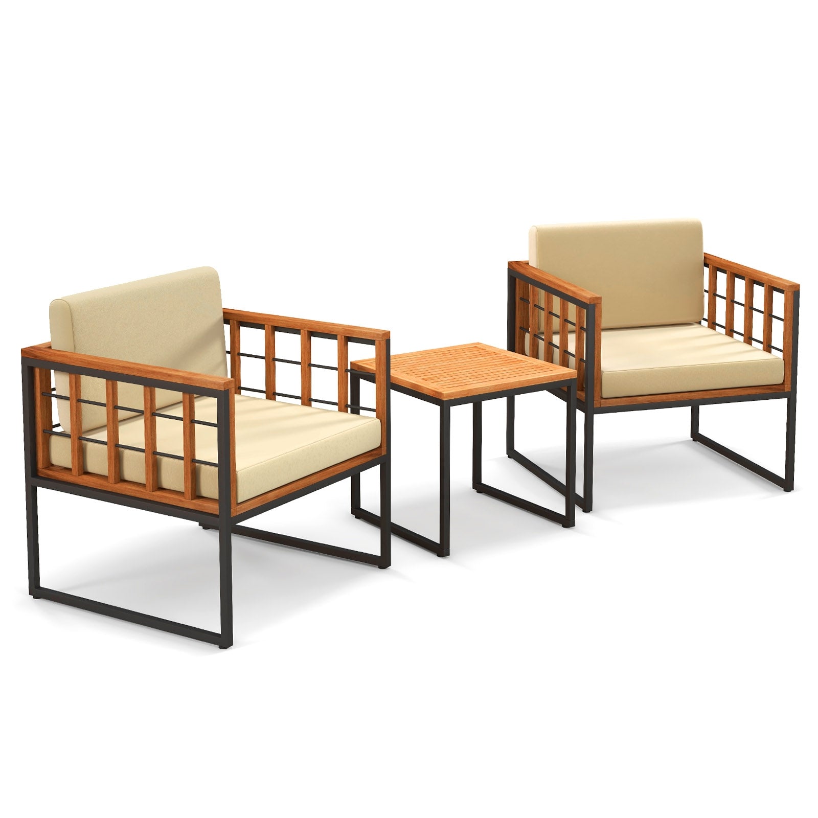 Acacia Wood Patio Chair Set, 3 Pieces, With Soft Cushions, Beige Patio Conversation Sets Beige at Gallery Canada