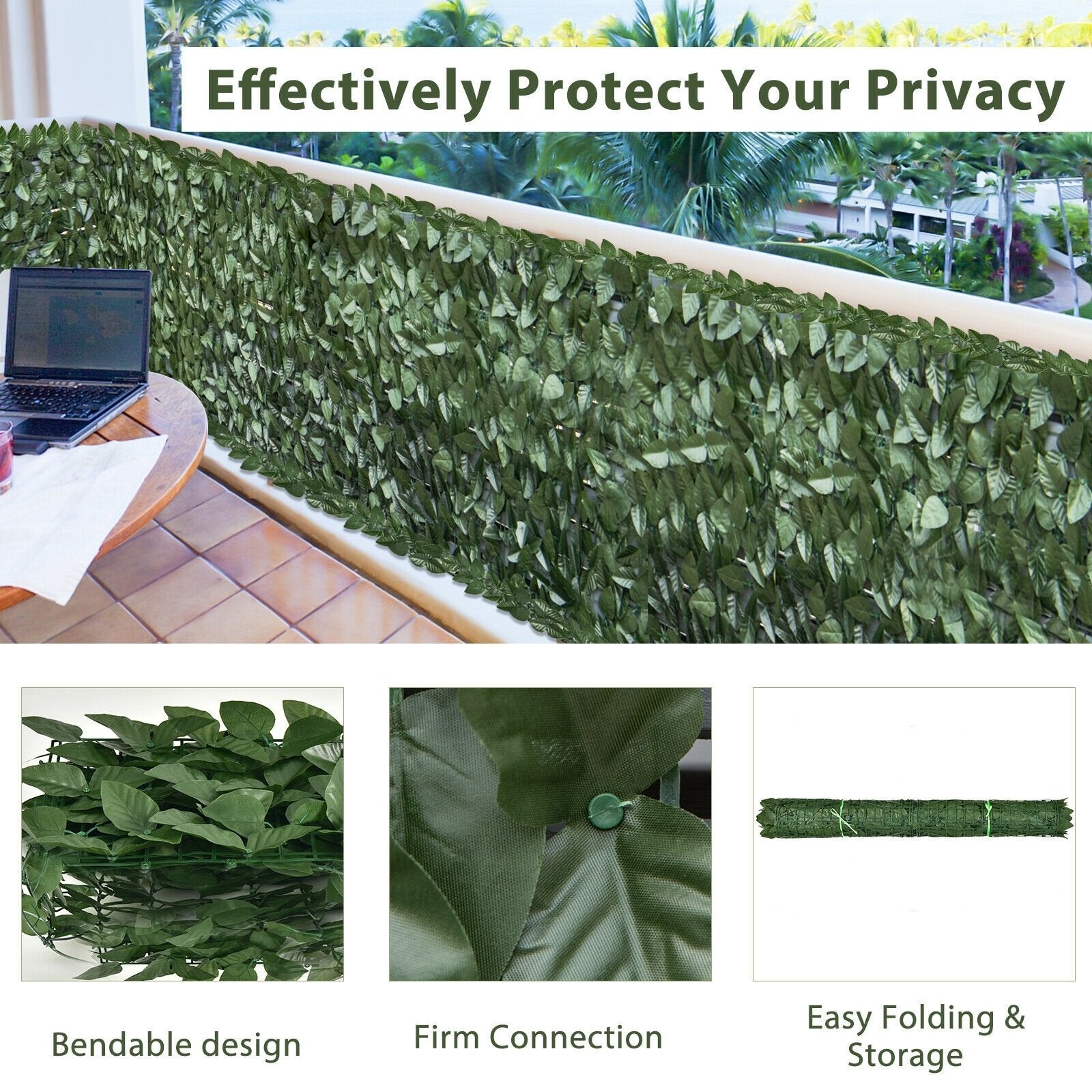 4 Pieces 118 x 39 Inch Artificial Ivy Privacy Fence Screen, Green at Gallery Canada
