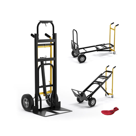 3-in-1 Convertible Hand Truck Metal Dolly Cart with 4 Rubber Wheels for Transport, Black - Gallery Canada