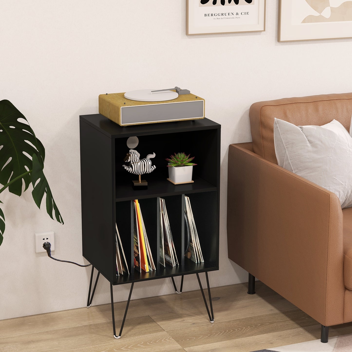 Record Player Stand with Charging Station for Living Room Bedroom, Black End & Side Tables at Gallery Canada