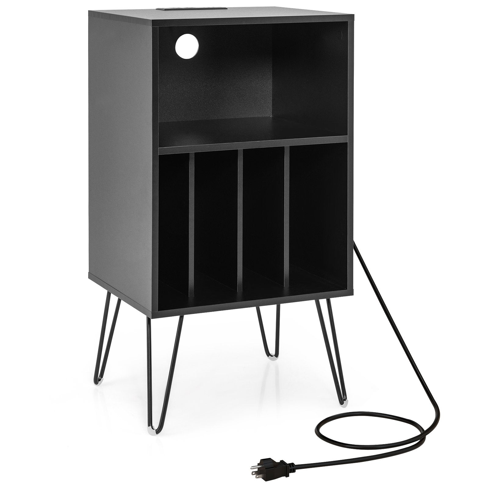 Record Player Stand with Charging Station for Living Room Bedroom, Black End & Side Tables at Gallery Canada