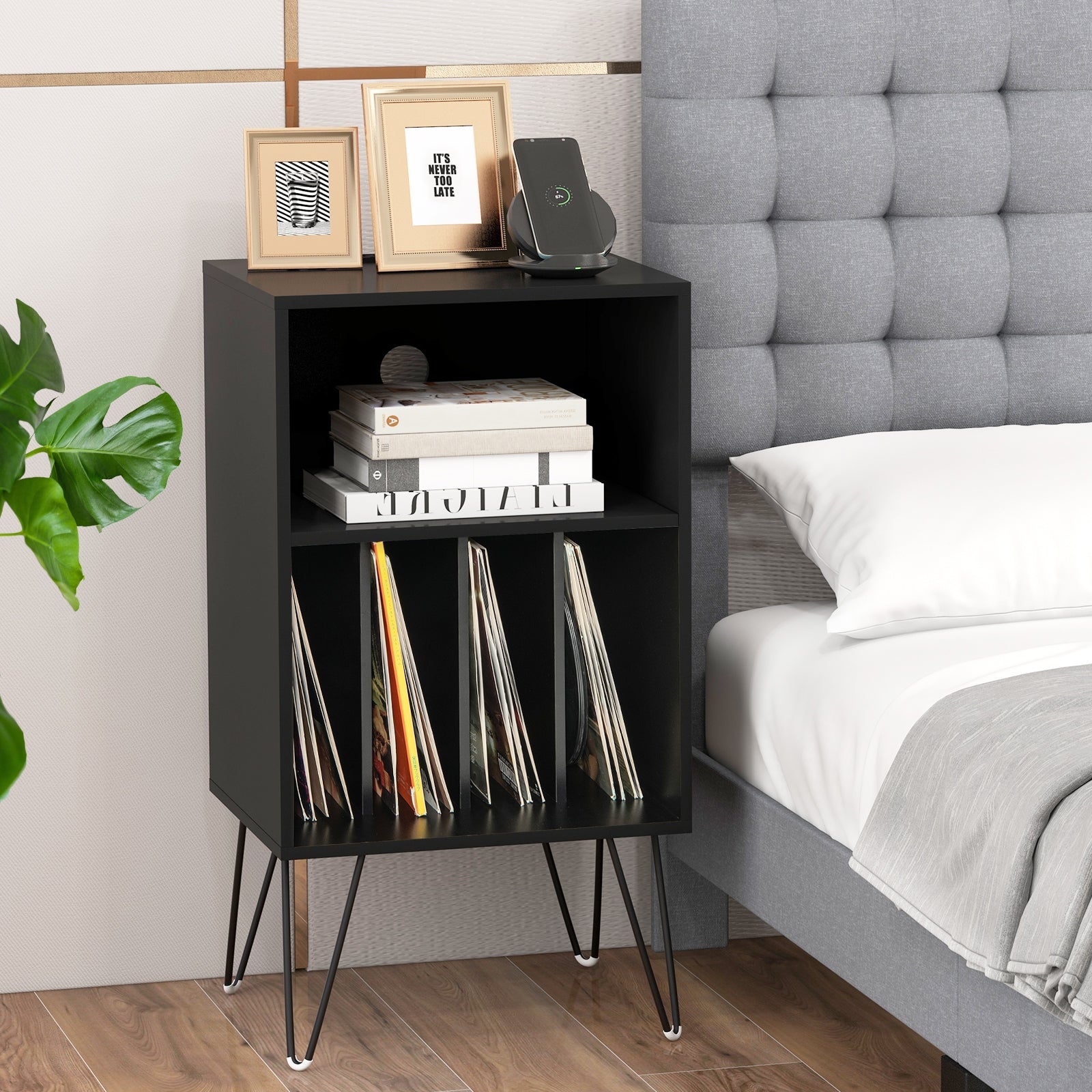 Record Player Stand with Charging Station for Living Room Bedroom, Black End & Side Tables at Gallery Canada