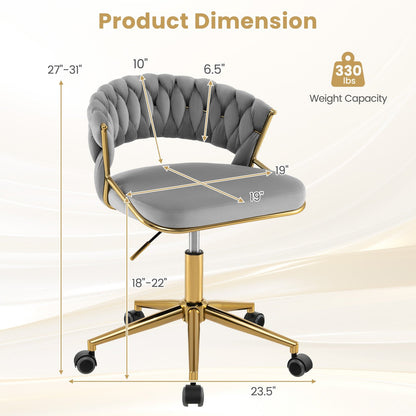 360° Height Adjustable Swivel Upholstered Desk Computer Chair with Hand-woven Back, Gray