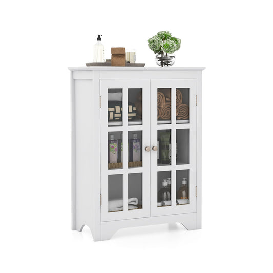 Freestanding Display Storage Cabinet with 2 Glass Doors and Adjustable Shelves, White