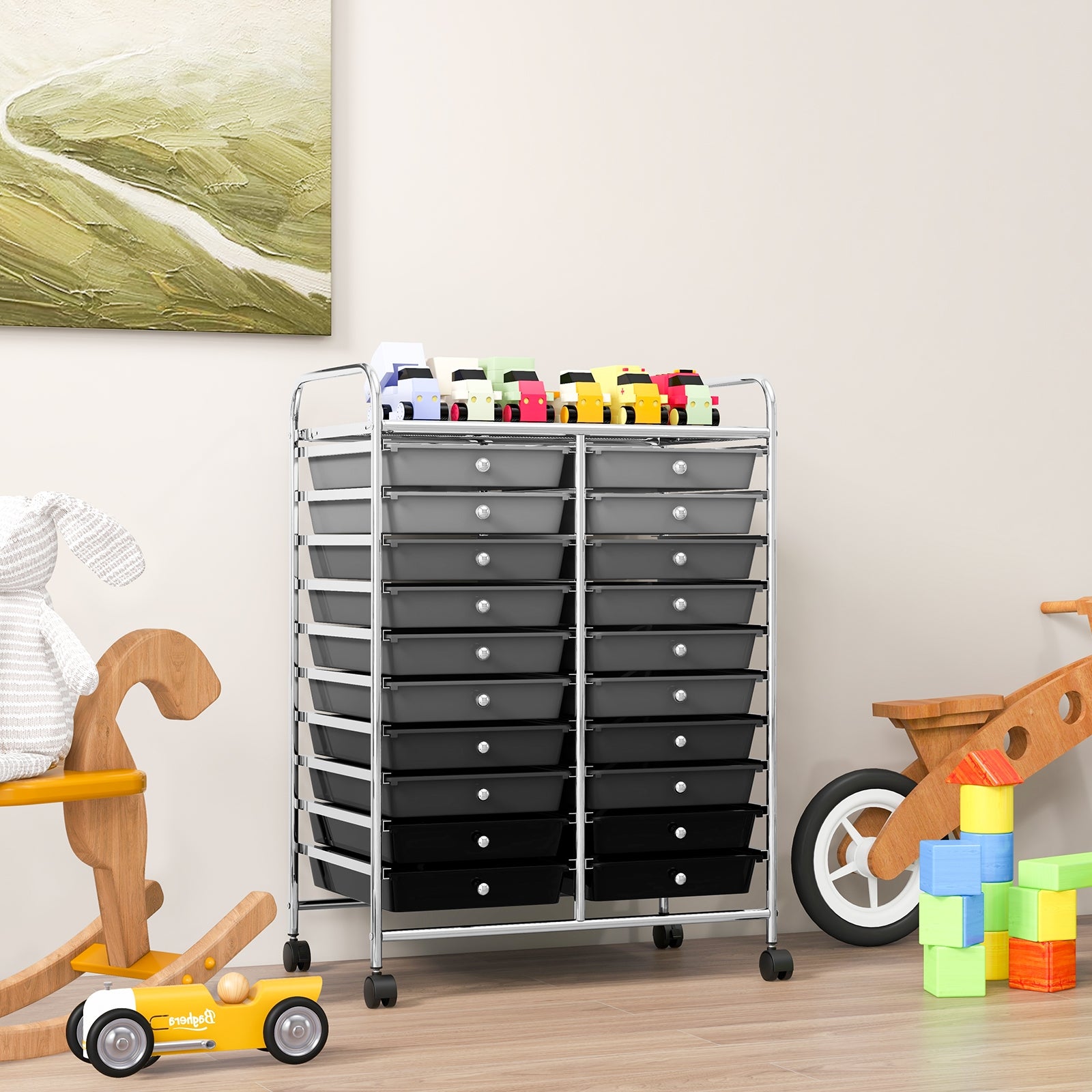 20 Drawers Rolling Storage Cart Studio Organizer, Black & Gray File Cabinets at Gallery Canada
