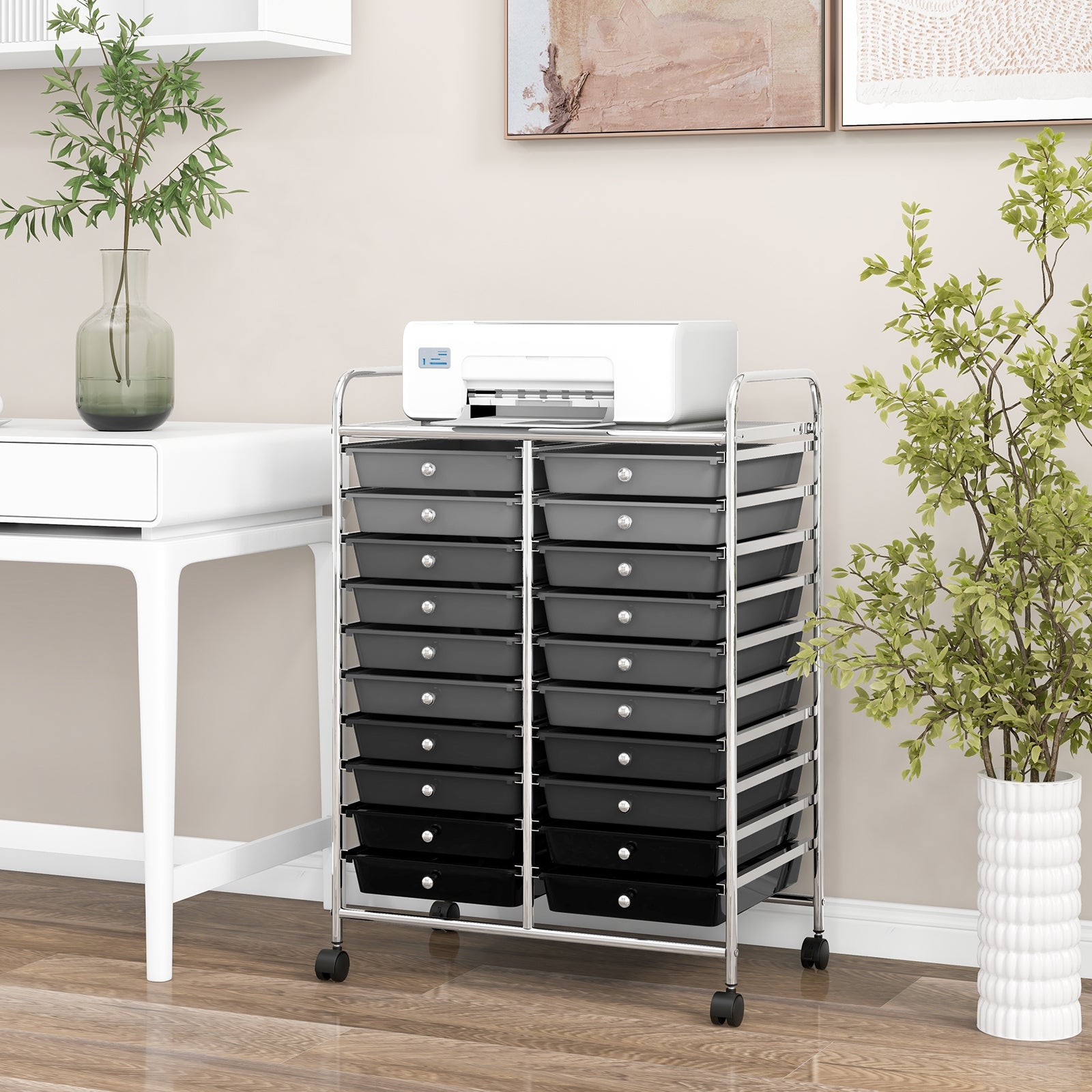 20 Drawers Rolling Storage Cart Studio Organizer, Black & Gray File Cabinets at Gallery Canada