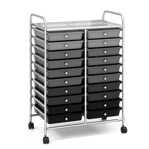 20 Drawers Rolling Storage Cart, Gray, Black