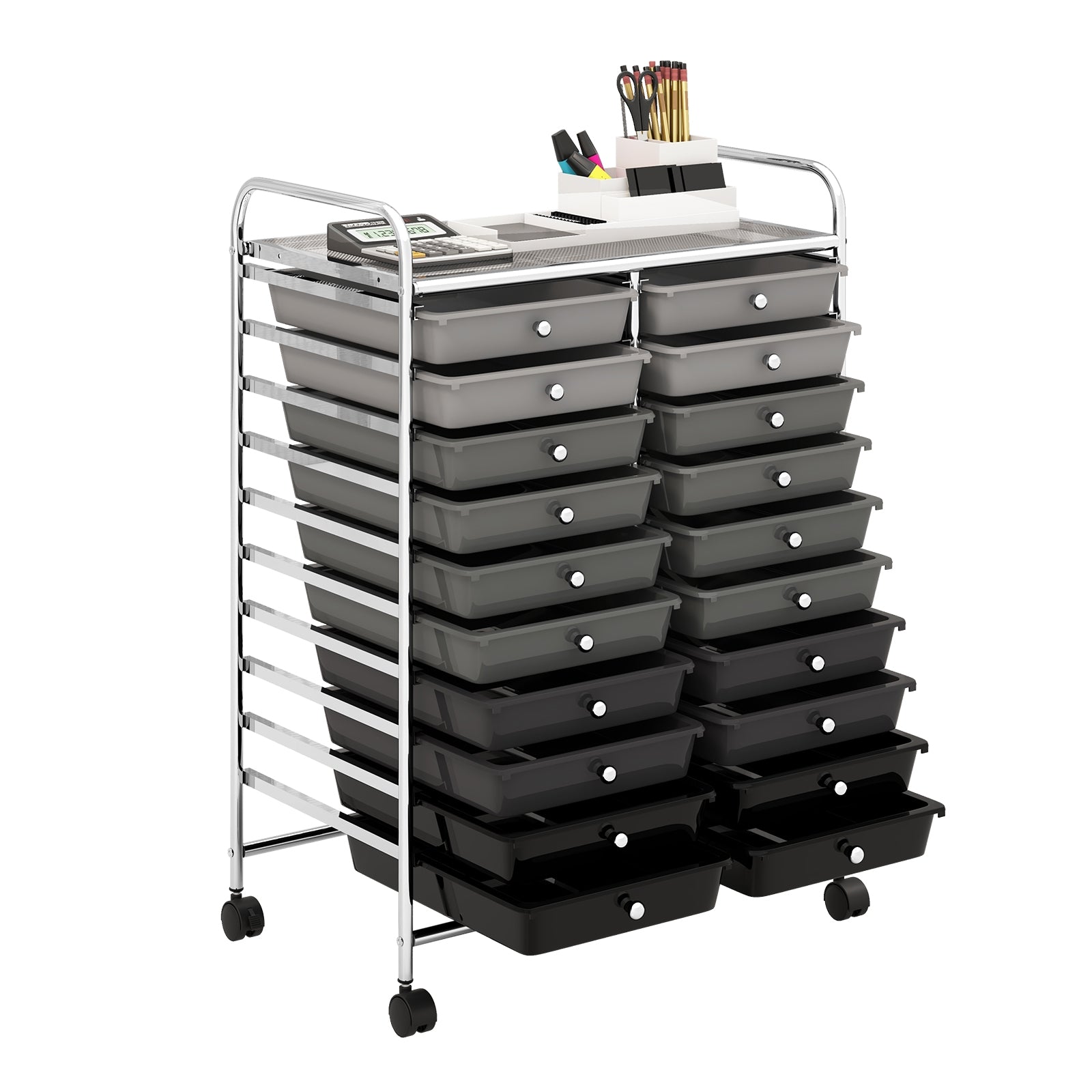 20 Drawers Rolling Storage Cart Studio Organizer, Black & Gray File Cabinets at Gallery Canada
