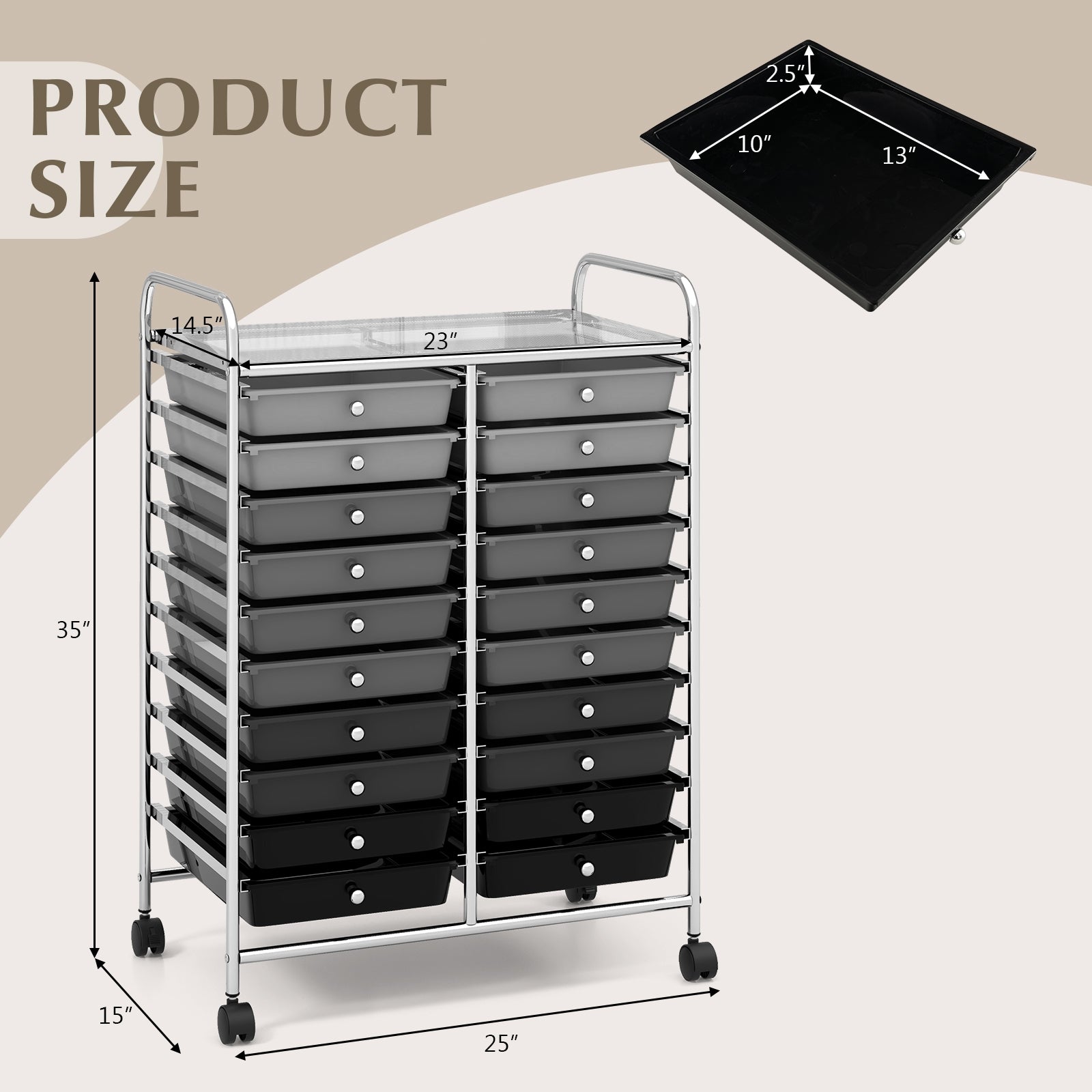 20 Drawers Rolling Storage Cart Studio Organizer, Black & Gray File Cabinets at Gallery Canada