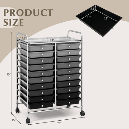 20 Drawers Rolling Storage Cart Studio Organizer, Black & Gray File Cabinets at Gallery Canada