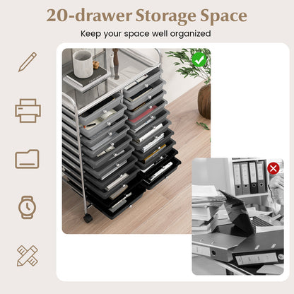 20 Drawers Rolling Storage Cart Studio Organizer, Black & Gray File Cabinets at Gallery Canada