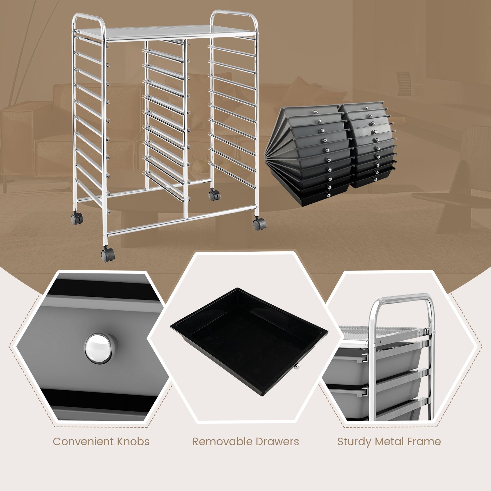 20 Drawers Rolling Storage Cart Studio Organizer, Black & Gray File Cabinets at Gallery Canada