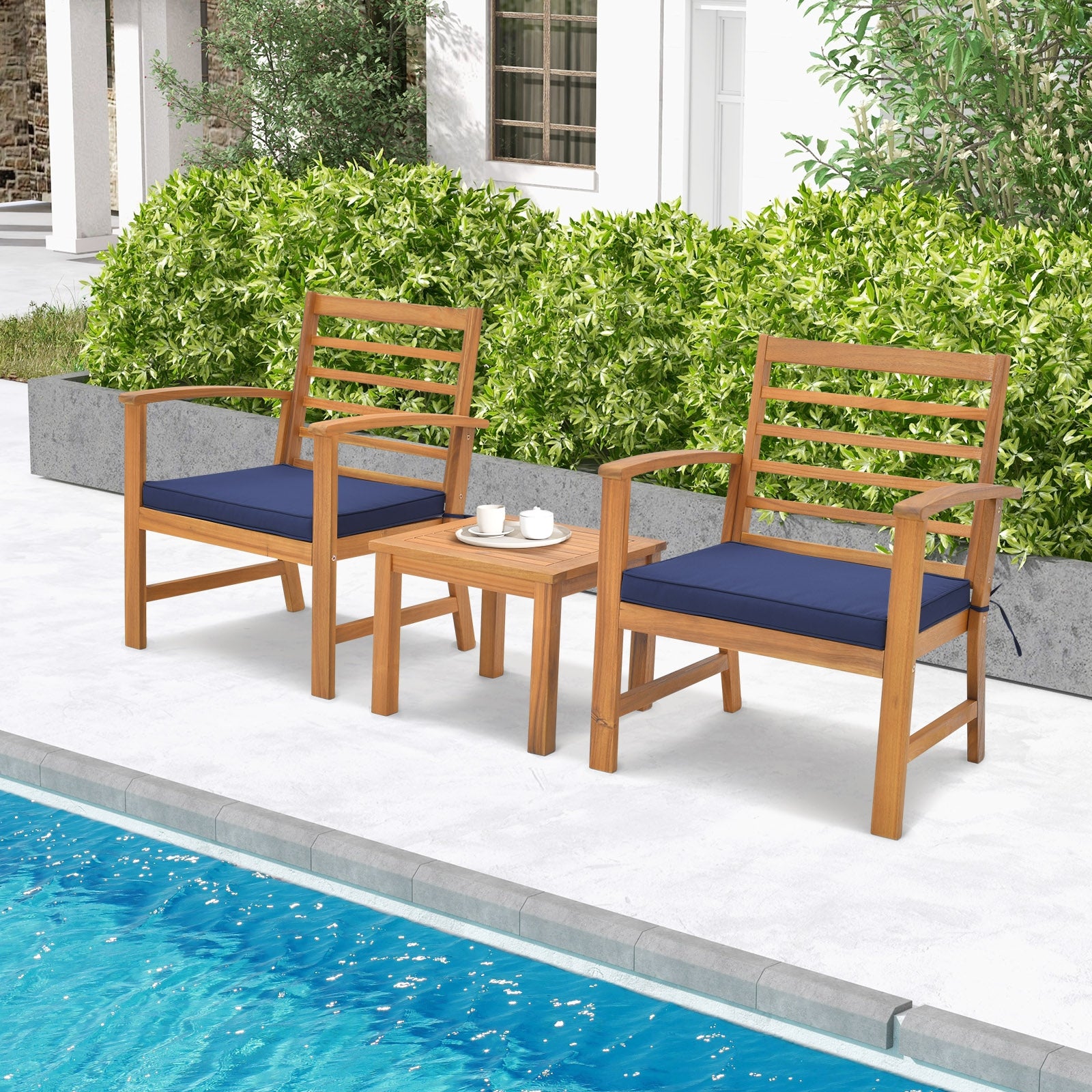 3 Pieces Outdoor Furniture Set with Soft Seat Cushions, Navy Patio Conversation Sets at Gallery Canada