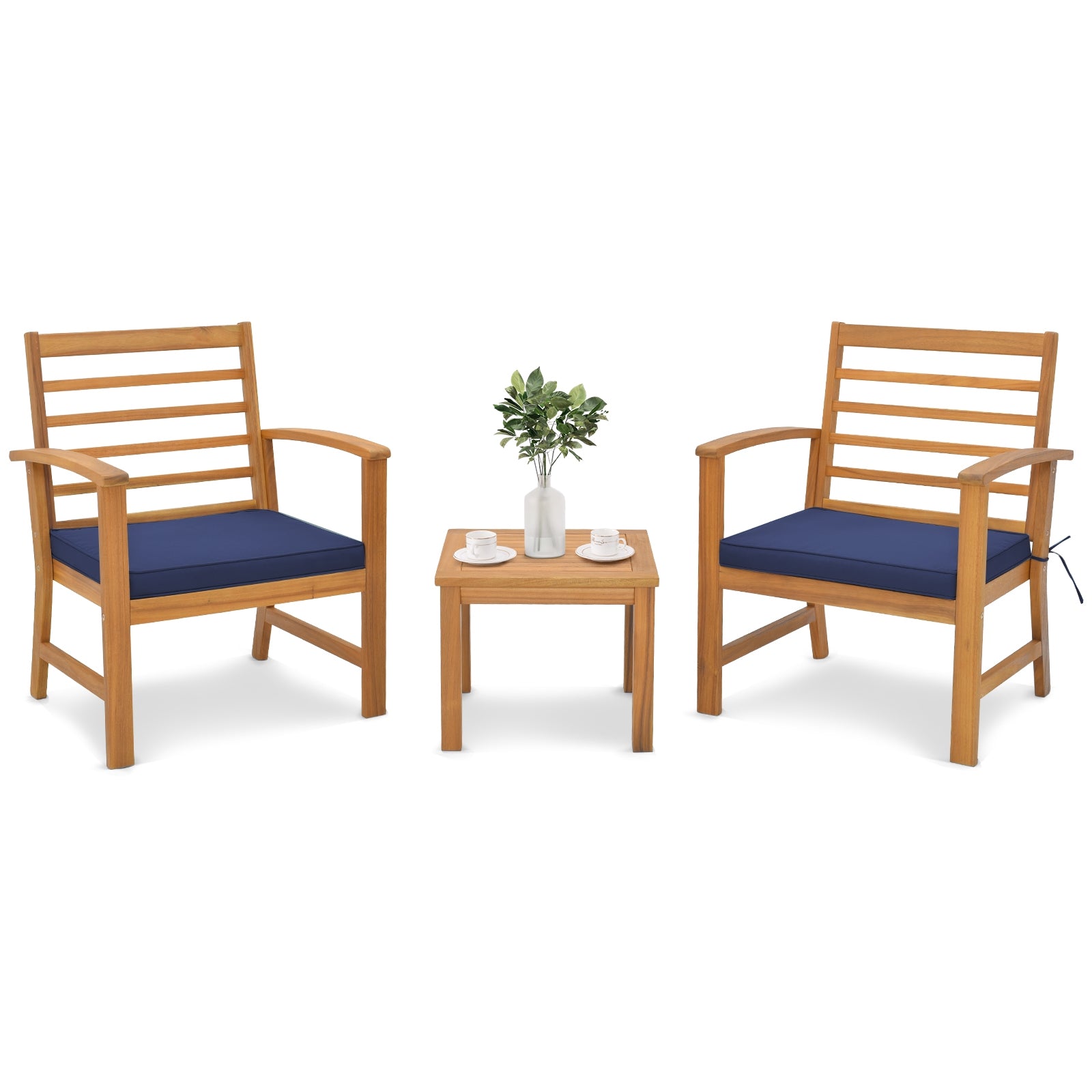 3 Pieces Outdoor Furniture Set with Soft Seat Cushions, Navy Patio Conversation Sets Navy at Gallery Canada