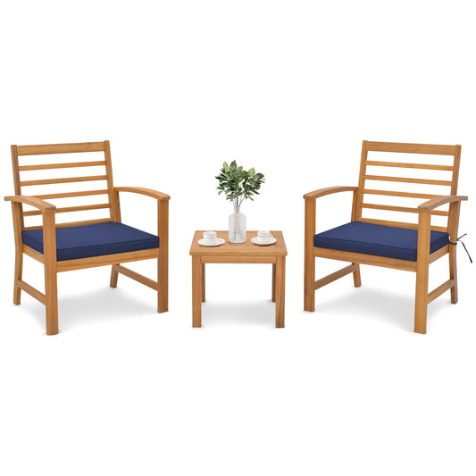 3 Pieces Outdoor Furniture Set with Soft Seat Cushions, Navy Patio Conversation Sets Navy at Gallery Canada