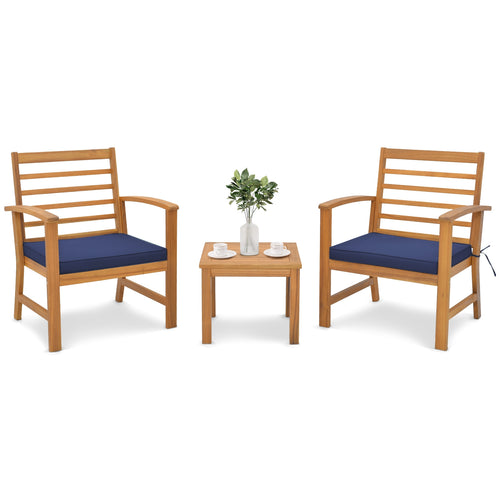 3 Piece Outdoor Furniture Set, Soft Seat Cushions, Navy
