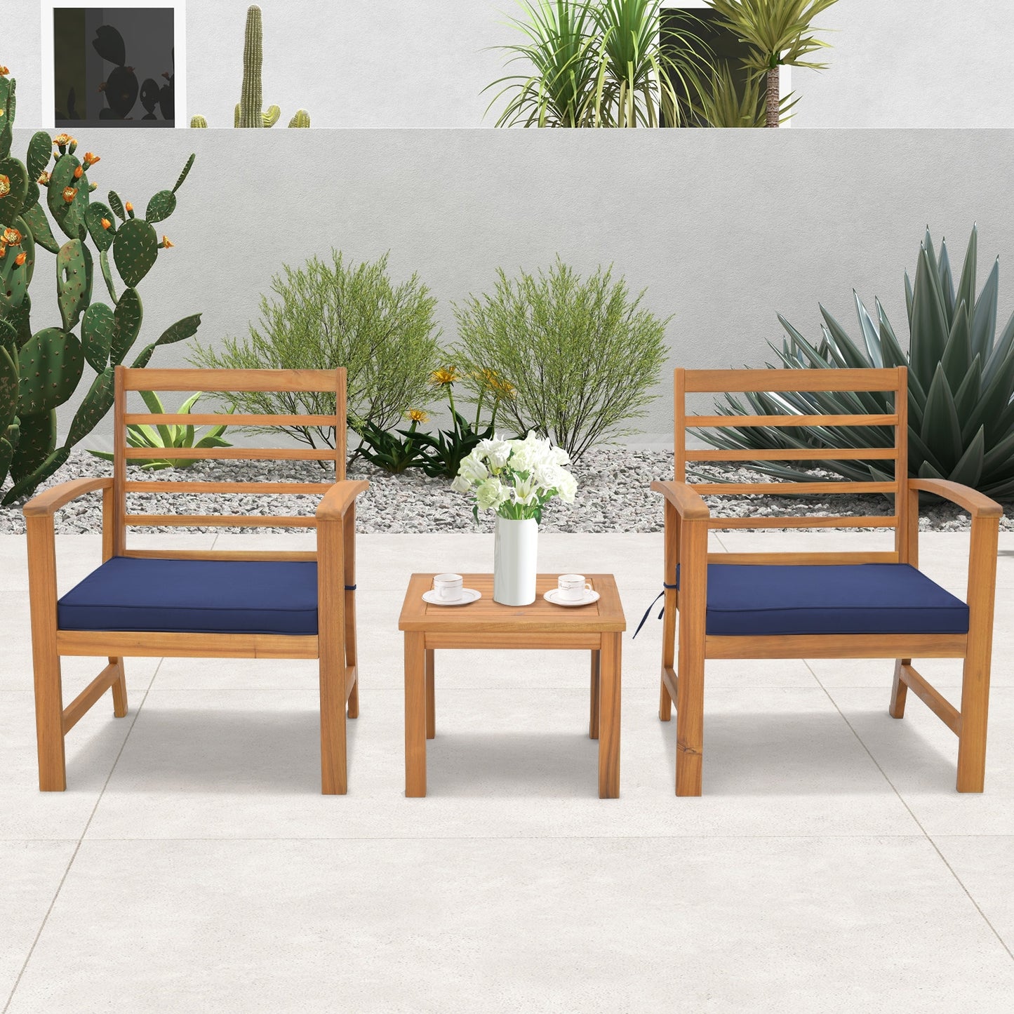 3 Pieces Outdoor Furniture Set with Soft Seat Cushions, Navy Patio Conversation Sets at Gallery Canada