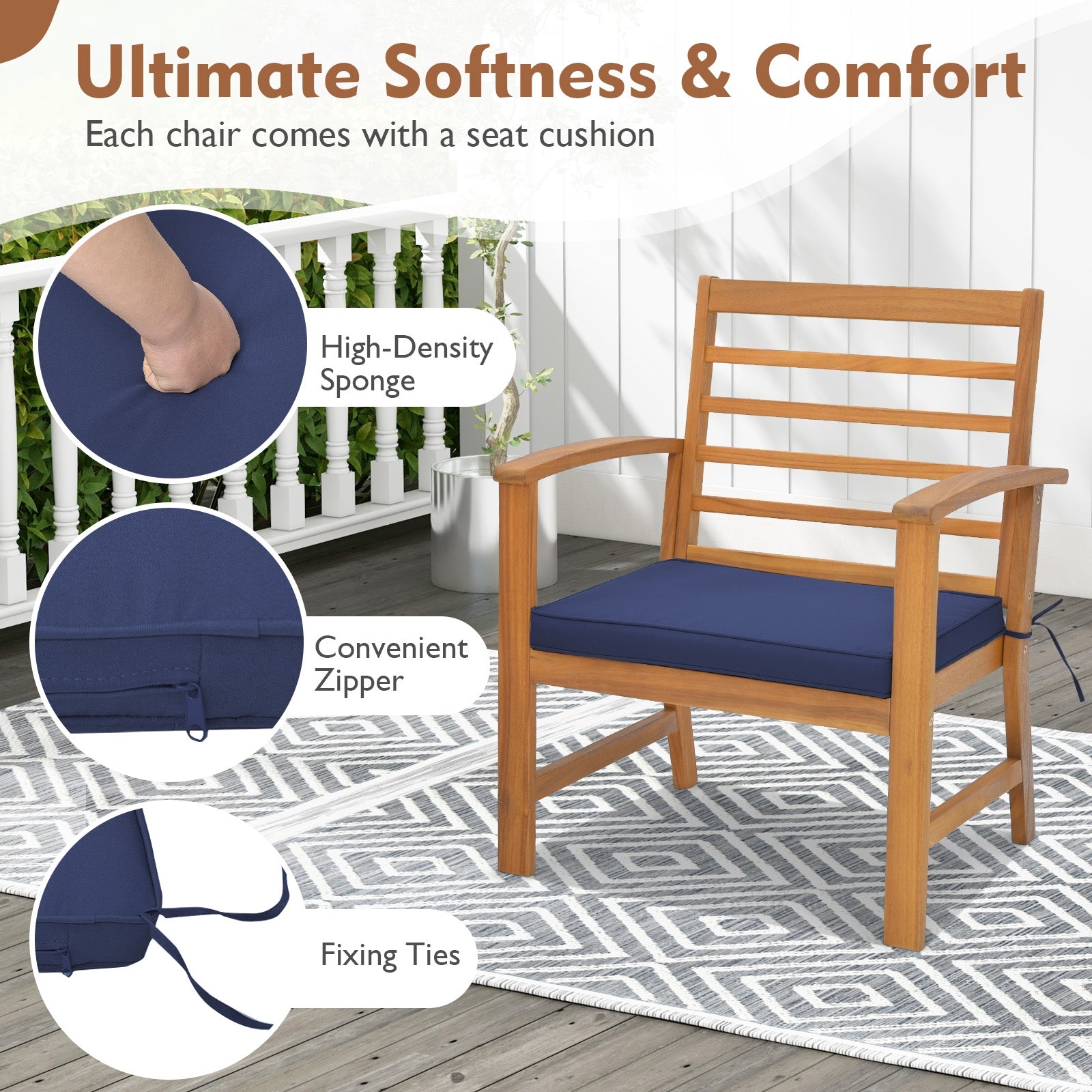 3 Pieces Outdoor Furniture Set with Soft Seat Cushions, Navy Patio Conversation Sets at Gallery Canada