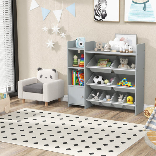 4-Tier Kids Bookshelf and Toy Storage Rack with 8 Toy Organizer Bins-Grey, Gray - Gallery Canada