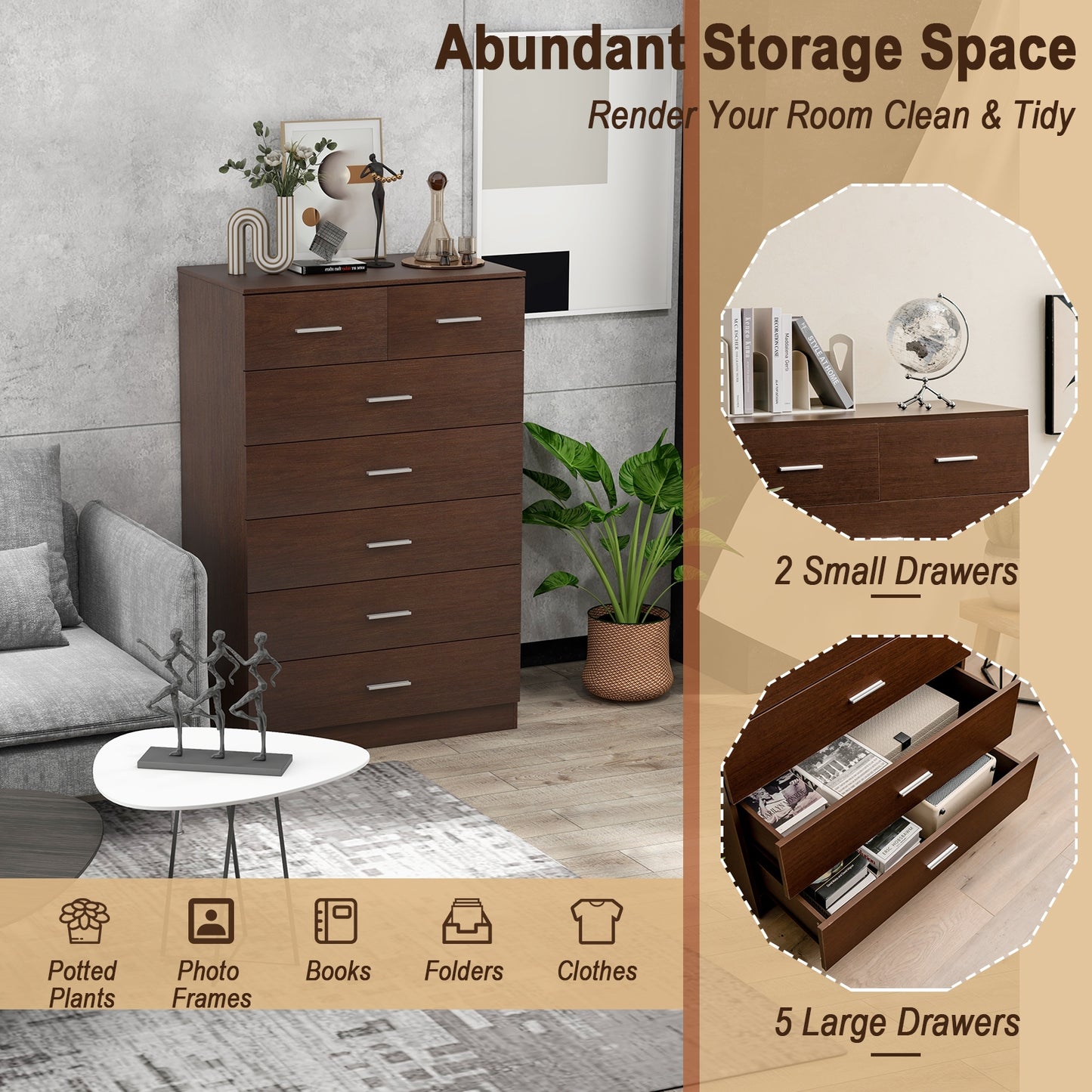 Wooden Chest of Drawers with Anti-toppling Device and Metal Handles, Espresso Cabinets & Chests at Gallery Canada