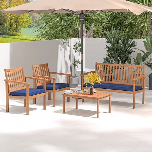 4 Piece Patio Wood Furniture Set Acacia Wood Sofa Set with Loveseat, Navy - Gallery Canada
